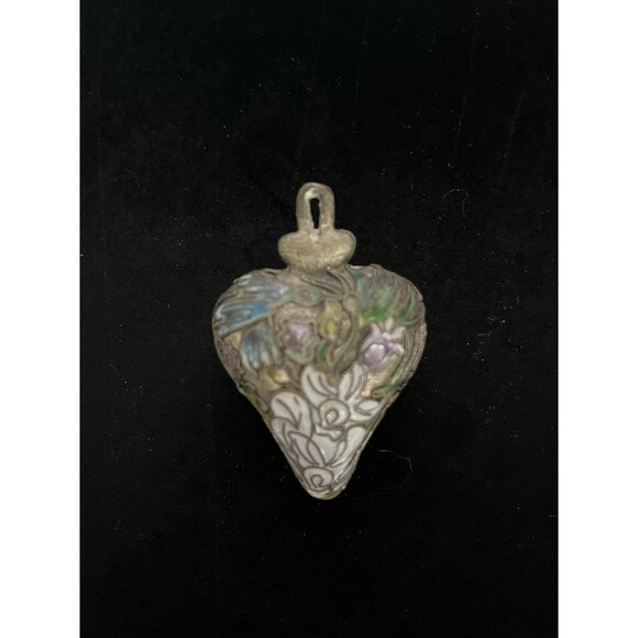 Vintage Cloisonne Enameled Puffy Heart Ornament Pendant 2" Tall - Picture 1 of 6